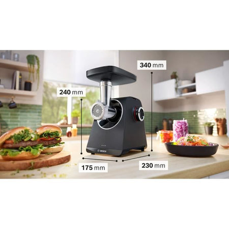 Tritacarne Serie 4 - BOSCH - MFWS430B - 3 griglie di macinazione - Retromarcia - Nero