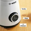 Frullatore VitaPower - BOSCH - MMB6141W - 1200 W - 30000 giri/min - 2 velocità + turbo - Ciotola da 2 L - 4 lame rimovibili - Bianco