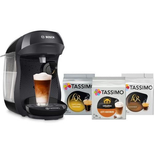 Pacchetto Tassimo - 1 macchina da caffè Happy nera + 3 confezioni di T-Disc - BOSCH - TAS102EC3