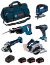 BOSCH Kit 0615990N39 (GSR 18V-55 + GWS 18V-10 + GKS 18V-57-2 + GSA 18V-LI + GST 18V-125 B + 3 x 4,0 Ah + GAL1880CV + Borsa)