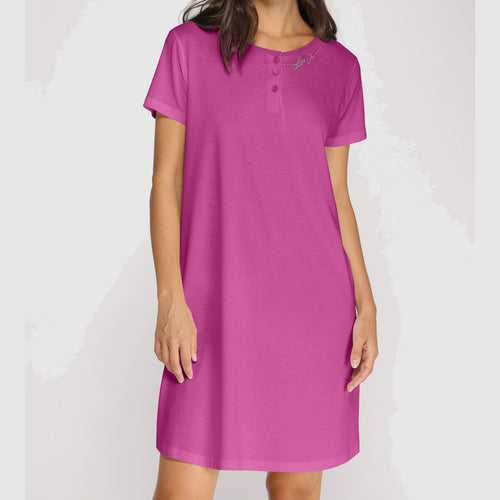 Camicia da notte donna Liu Jo DL0200 42, Serafino con manica corta, in cotone e poliestere, Made in Italy