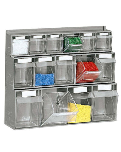 Scaffale a muro con cassetti trasparenti di plastica porta minuterie cm. 60x18,3x50h