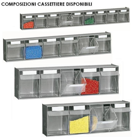 Scaffale a parete in plastica con cassetti portaminuteria cm. 60x22,4x100h