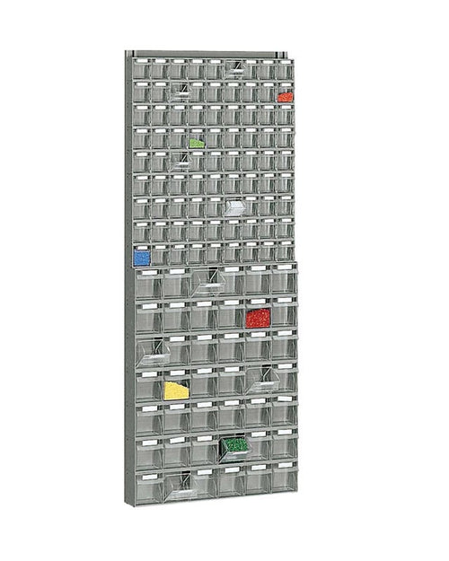 Scaffale a parete practibox composto da cassetti trasparenti cm. 60x11,3x150h