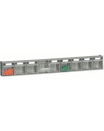 Scaffale a parete practibox composto da cassetti trasparenti cm. 60x11,3x150h