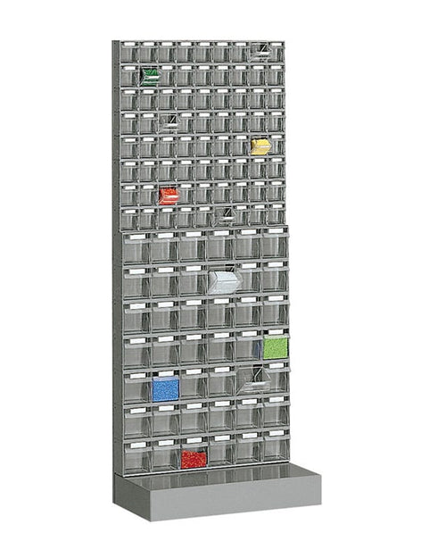 Scaffale a parete practibox con cassette portaminuteria di varia dimensione cm. 60x32,5x150h
