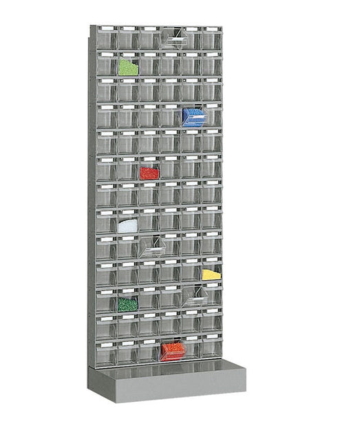 Scaffale in polipropilene con base composta da cassetti trasparenti per minuterie cm. 60x32,5x155,6h