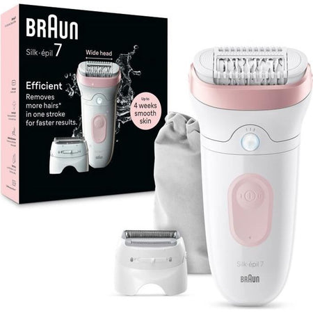 Epilatore elettrico - BRAUN - Silk-épil 7 - Depilazione facile - Pelle morbida a lunga durata - 7-030 - Bianco / Rosa