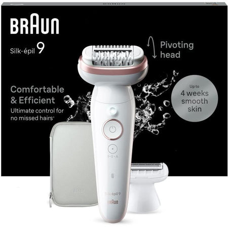 Epilatore elettrico - BRAUN - Silk-épil 9 - Depilazione facile - Pelle morbida a lunga durata - 9-030 - Bianco / Rosa