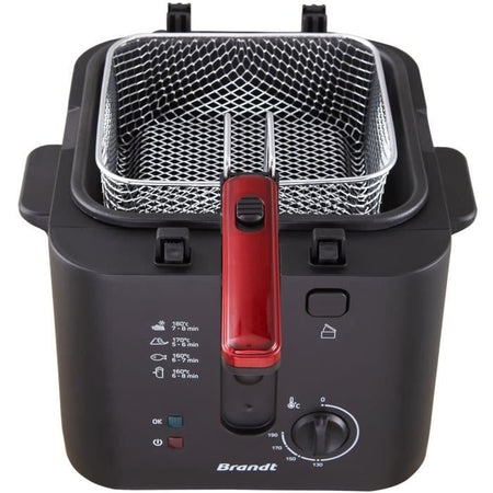 Friggitrice elettrica - BRANDT - FRI25R - Serbatoio fisso - 2,5 L di olio + 1kg di patatine - Finestra di controllo - Rosso/Nero