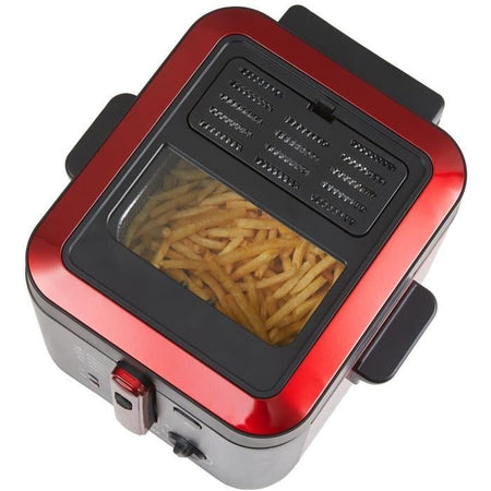 Friggitrice elettrica - BRANDT - FRI25R - Serbatoio fisso - 2,5 L di olio + 1kg di patatine - Finestra di controllo - Rosso/Nero
