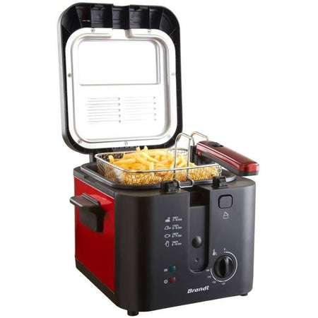 Friggitrice elettrica - BRANDT - FRI25R - Serbatoio fisso - 2,5 L di olio + 1kg di patatine - Finestra di controllo - Rosso/Nero