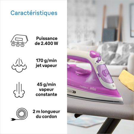 Serro a vapore FI3124 PU - Potenza 2400 W - SOLE SUPERCRAMIC - Serbatoio d'acqua da 270 ml