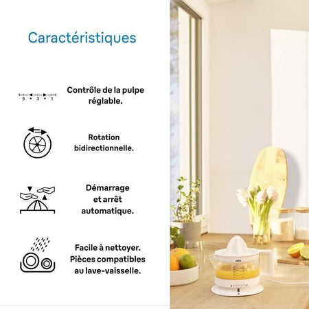 Spremiagrumi BRAUN CJ3000 - 20 W - 5 livelli di controllo della polpa - Bianco