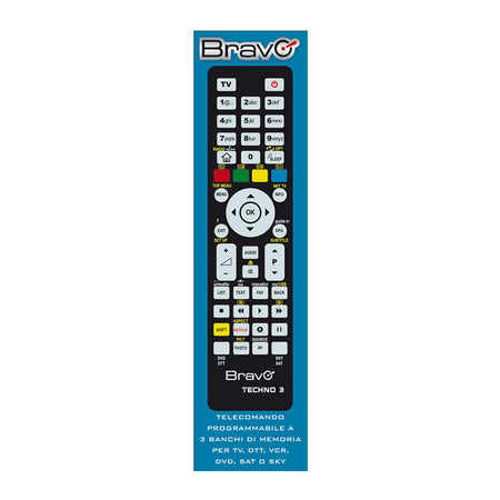 BRAVO TECHNO 3 (92602666) - TELECOMANDO PROGRAMMABILE A 3 BANCHI DI MEMORIA PER TV / VCR / DVD PLAYER / DTT / SKY