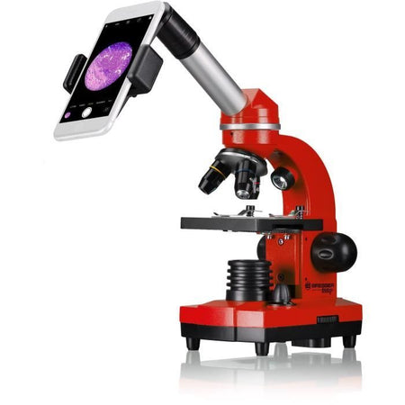 Microscopio per studenti BIOLUX SEL - BRESSER JUNIOR - ingrandimento 40x-1600x - kit di sperimentazione - rosso