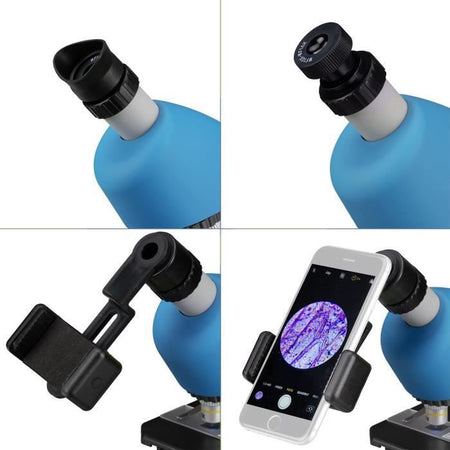 Microscopio 40x-640x - BRESSER JUNIOR - Illuminazione a LED - kit di sperimentazione - blu