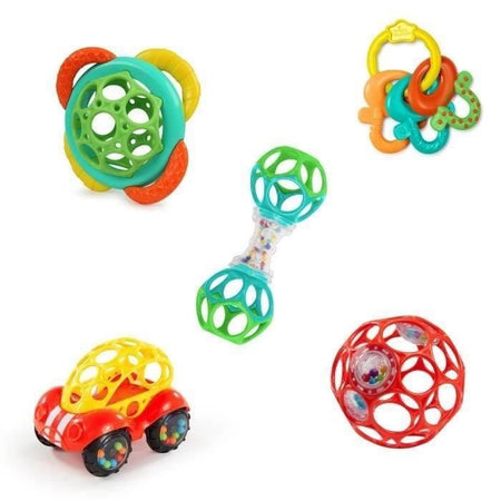 Bright inizia un set di anelli di hochet e dentizione oball, 5 camere, senza BPA, 0-24 mesi
