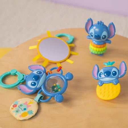 DISNEY BABY - STITCH - Set regalo nascita - 4 giocattoli per neonati, sonaglio, anello da dentizione, giocattoli multisensoriali