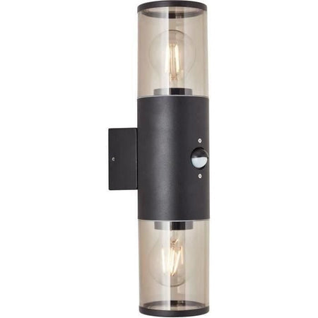 Applique esterno Sergioro 2L con rilevatore, depoli nero, 2x27 20w, lampadina non inclusa