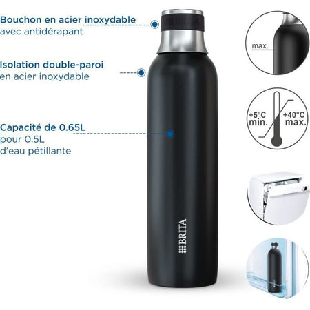 Bottiglia BRITA per sodaTRIO - acciaio inossidabile - 0,65 L - nera