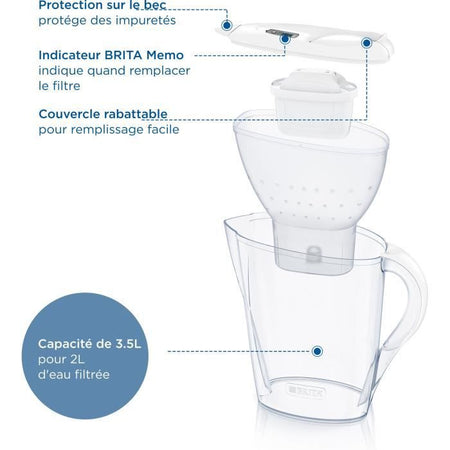 Brita Carafe Filter Marella XL Blanche (3.5L) compreso 1 cartuccia Maxtra Pro All-1