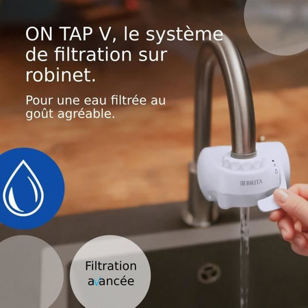 Sistema di filtrazione per rubinetteria - BRITA - ON TAP V - 600 L di acqua filtrata / 4 mesi - 3 modalità di utilizzo - 5 adattatori inclusi