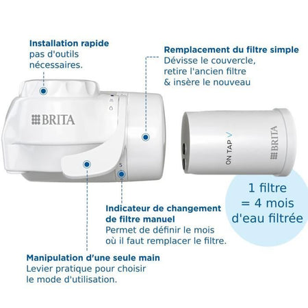 Sistema di filtrazione per rubinetteria - BRITA - ON TAP V - 600 L di acqua filtrata / 4 mesi - 3 modalità di utilizzo - 5 adattatori inclusi