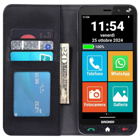BRONDI AMICO VERO 4G (NERO) + FLIP COVER - SMARTPHONE PER ANZIANI - TASTO SOS - TORCIA - GPS - NOTIFICA AI PARENTI IN CASO DI CADUTA - CONTROLLO REMOTO - FOTOCAMERA - BASE DI RICARICA - CONNETTIVITA 4G