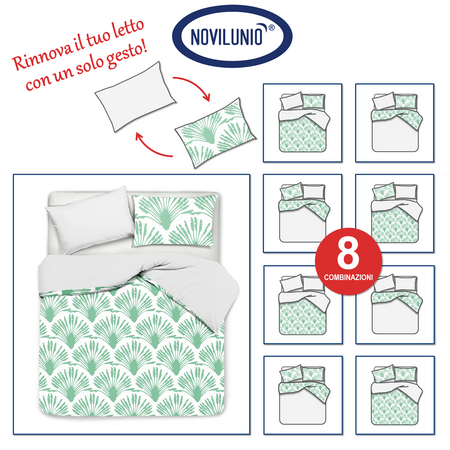 Set Copripiumino federe bifaccia Doubleface parure Copripiumino Stampa Digitale Cotone Made in Italy VENTAGLI/BIANCO