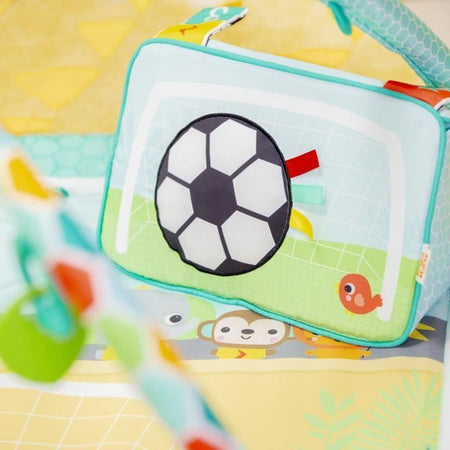 BRIGHT STARTS Tappetino per attività di Calcio, Arco da Gioco con Oball Rimovibili, Musica e Luci, Dimensioni: 47 x 74 x 74 cm