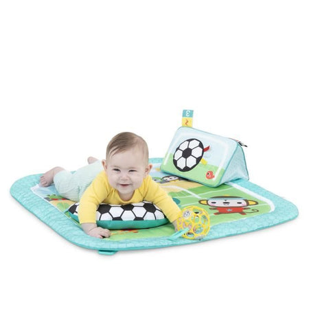 BRIGHT STARTS Tappetino per attività di Calcio, Arco da Gioco con Oball Rimovibili, Musica e Luci, Dimensioni: 47 x 74 x 74 cm