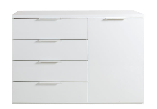 Cassettiera multiuso "Mundi" con 4 cassetti ed 1 anta Bianco Laccato h 82 cm