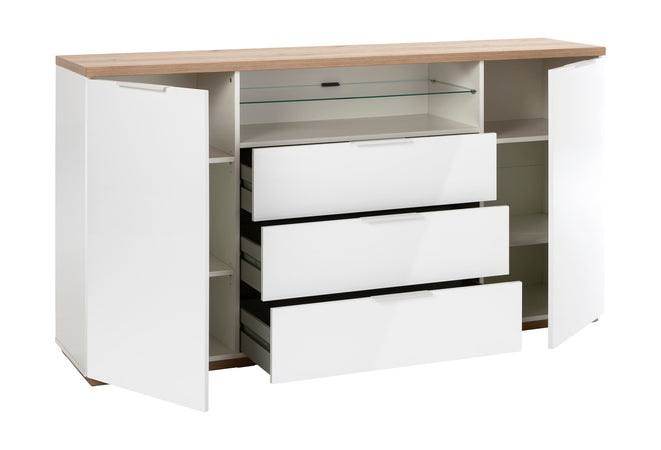 Cassettiera multiuso "Mundi" con 3 cassetti e 2 ante rovere e Bianco h 96 cm