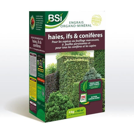 BSI - Concime Organo Minerale Per Siepi / Tasso / Conifere - Per Tutte Le Conifere O Abeti - 4Kg - Fino a 40 m - UAB