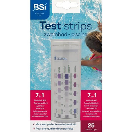 Strisce reattive - BSI - Misura la qualità dell'acqua - Strisce reattive - Piscina e spa - 7 in 1 - 25 strisce