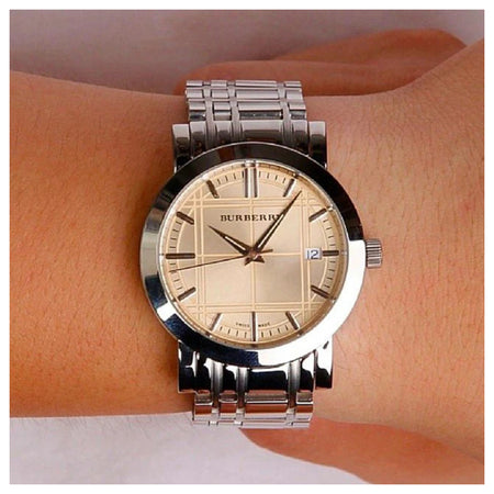 Orologio Burberry Heritage Collection con quadrante in oro rosa e cinturino in acciaio argentato da uomo - BU1352