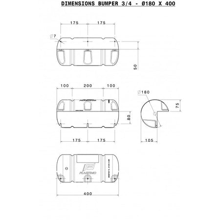 Bumper Dritto Bianco Ø Cm.18 X 40 Parabordo In Pvc Bianco Per Pontili