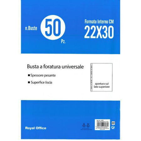 BUSTE FORATE ROYAL OFFICE 22X30 150MY 50PZ SUPERFICE LISCIA