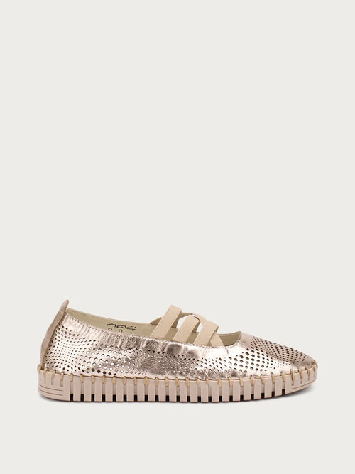 Frau Donna Ballerina in pelle laminata laserata