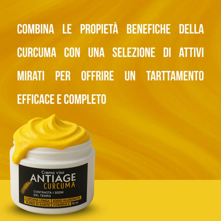 Crema Viso Antiage "Oro Naturale" alla Curcuma – Trattamento Illuminante con Sodio Ialuronato e Karité – Nutriente Giorno & Notte 50ml