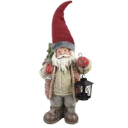 Statua Natalizia Babbo Natale in poliresina decorazione con lanterna h 60 cm