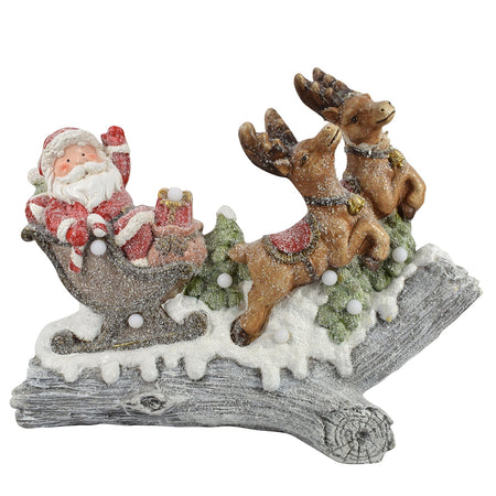 Statua Natalizia Babbo Natale con slitta in poliresina con led h 45 cm