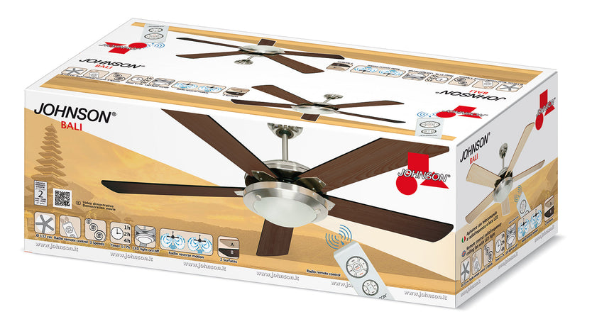 Ventilatore da Soffitto 132cm 5 pale Luce Telecomando Pale Reversibili Reverse