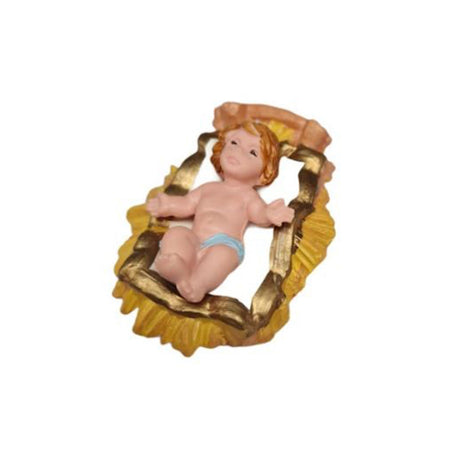 Gesù bambino con culla, bambinello per natività presepe in resina 4 cm