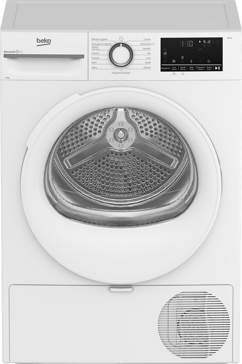 Beko bmt481wi b asciugatrice 8kg, inverter, classe a+++, pompa di calore, 15 programmi