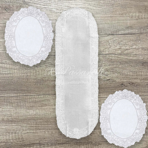 Blanc Mariclò Set Runner + Centri in Lino Ricamate Dentelle 2510B92