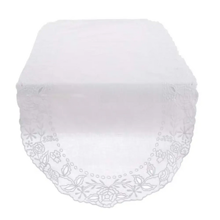 Blanc Mariclò Set Runner + Centri in Lino Ricamate Dentelle 2510B92