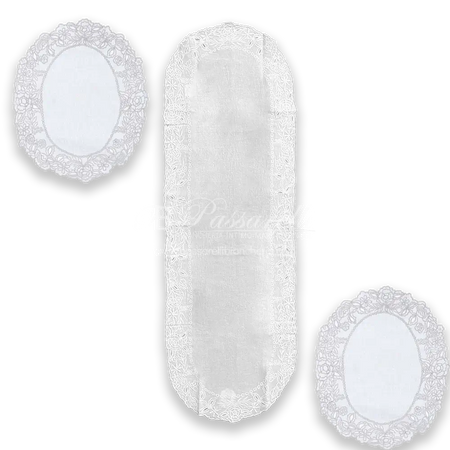 Blanc Mariclò Set Runner + Centri in Lino Ricamate Dentelle 2510B92