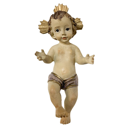 Gesù bambino senza culla bambinello per presepe in poliresina con aureola